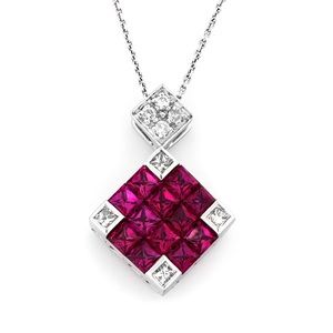 GWLAB Certified 1.51ct Natural Ruby & 0.26ct Diamond Pendant - 18K White Gold